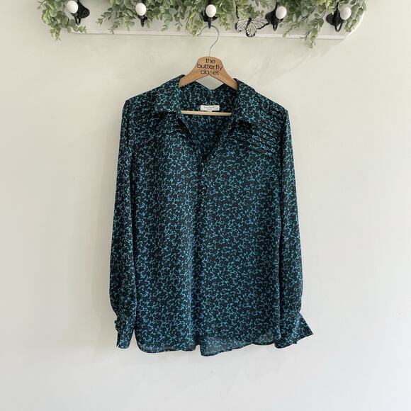 Equipment Tops - Equipment Leema floral-printed washed-silk shirt in teal blue and black Size L